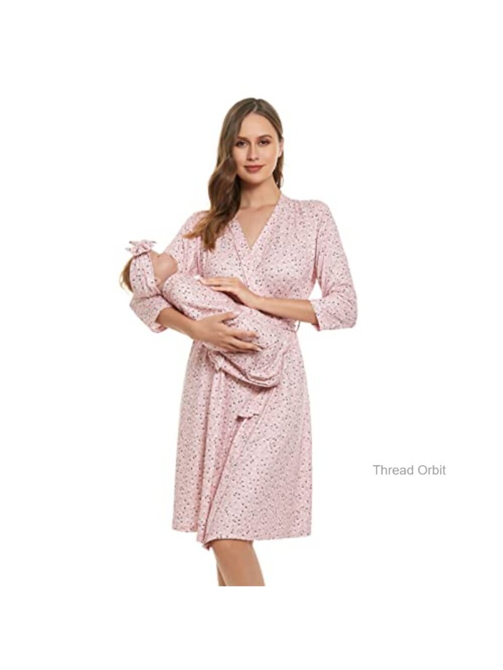Women's Maternity Robe & Receiving Blanket Set Floral 3/4 Sleeve
